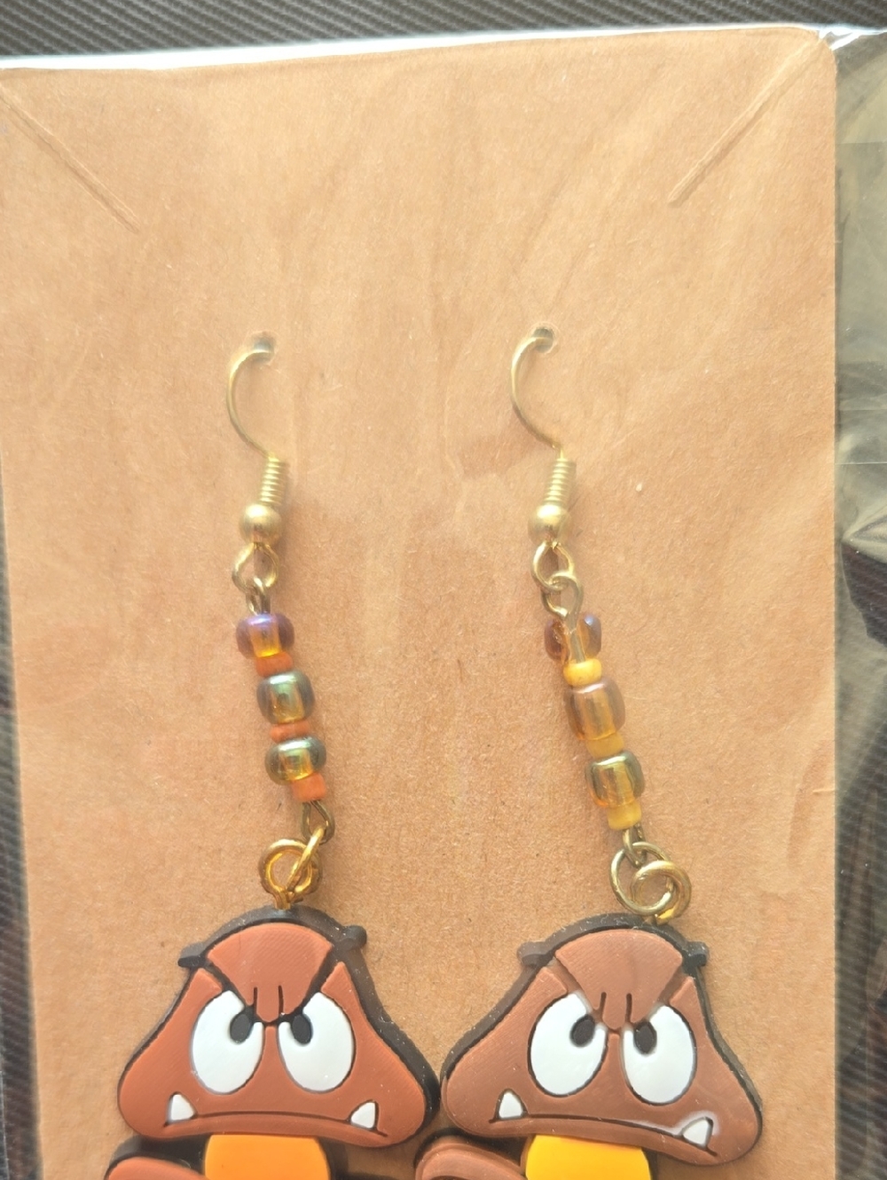 Goomba Dangle Earrings - Brown & Orange Beaded Hooks